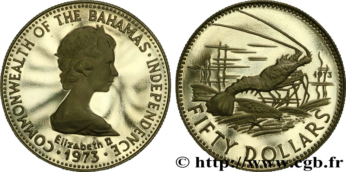 BAHAMAS 50 Dollars or Elisabeth II / langouste 1973  fST 
