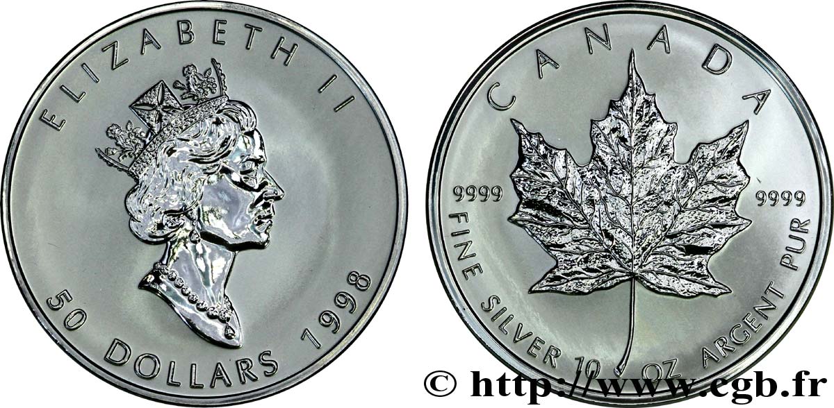 CANADA 50 Dollars (10 onces) Elisabeth II / feuille d’érable 1998  FDC 