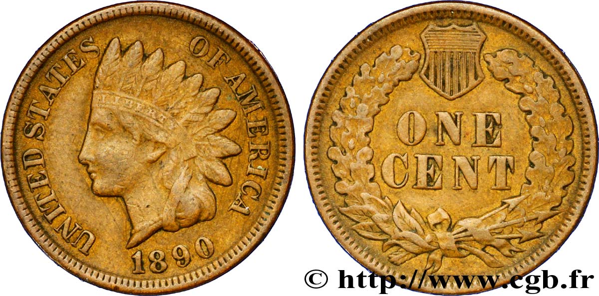 STATI UNITI D AMERICA 1 Cent tête d’indien, 3e type 1890 Philadelphie q.BB 
