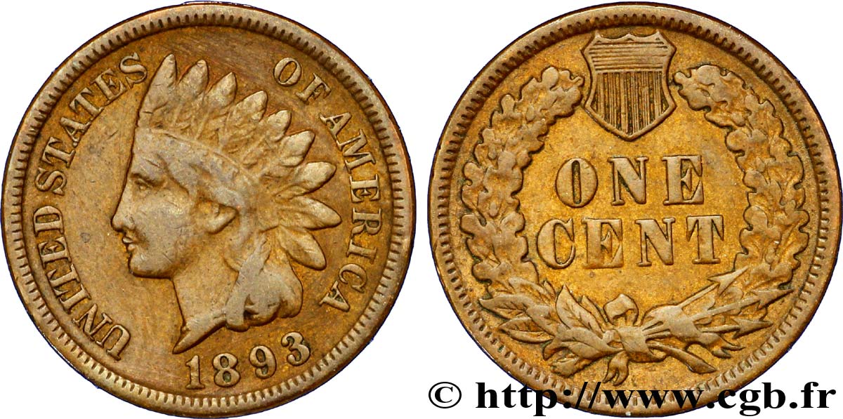 UNITED STATES OF AMERICA 1 Cent tête d’indien, 3e type 1893 Philadelphie XF 