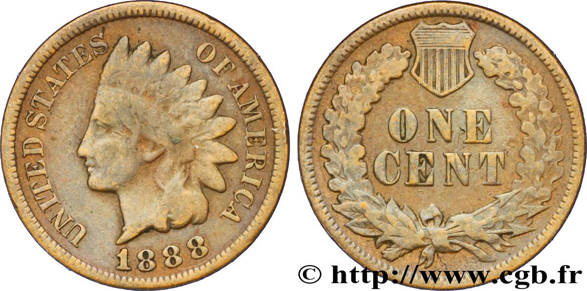 UNITED STATES OF AMERICA 1 Cent tête d’indien, 3e type 1888  VF 