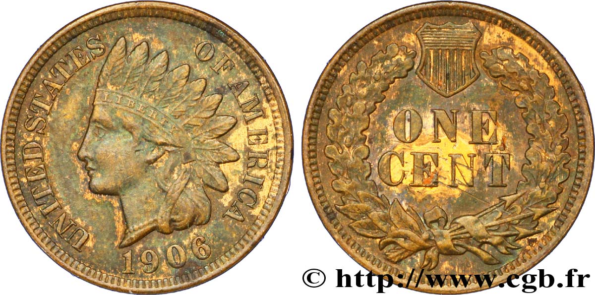 UNITED STATES OF AMERICA 1 Cent tête d’indien, 3e type 1906 Philadelphie AU 