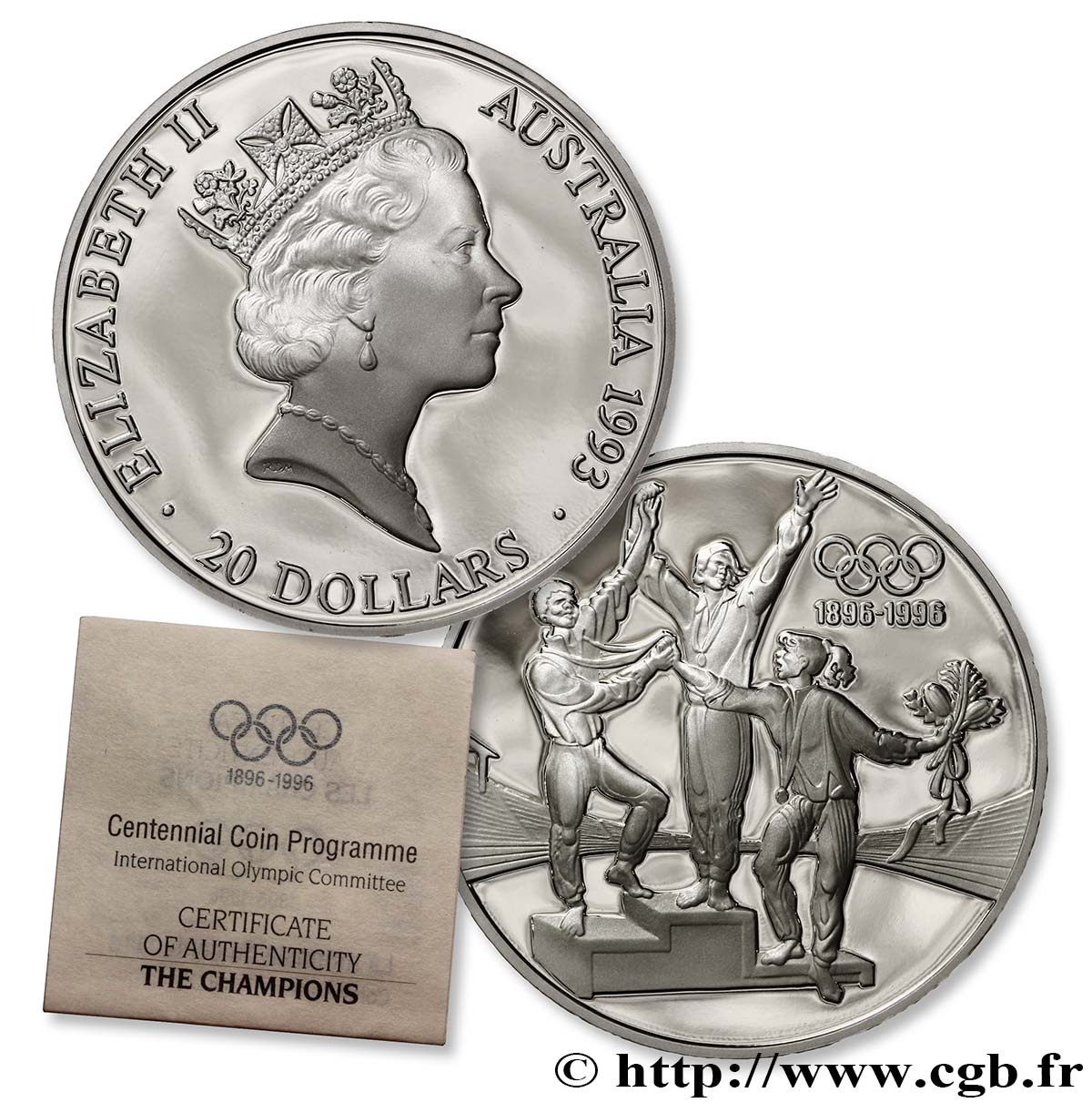 AUSTRALIA 20 Dollars Proof Centenaire du Comité Olympique : Athlètes sur podium 1993  SC 