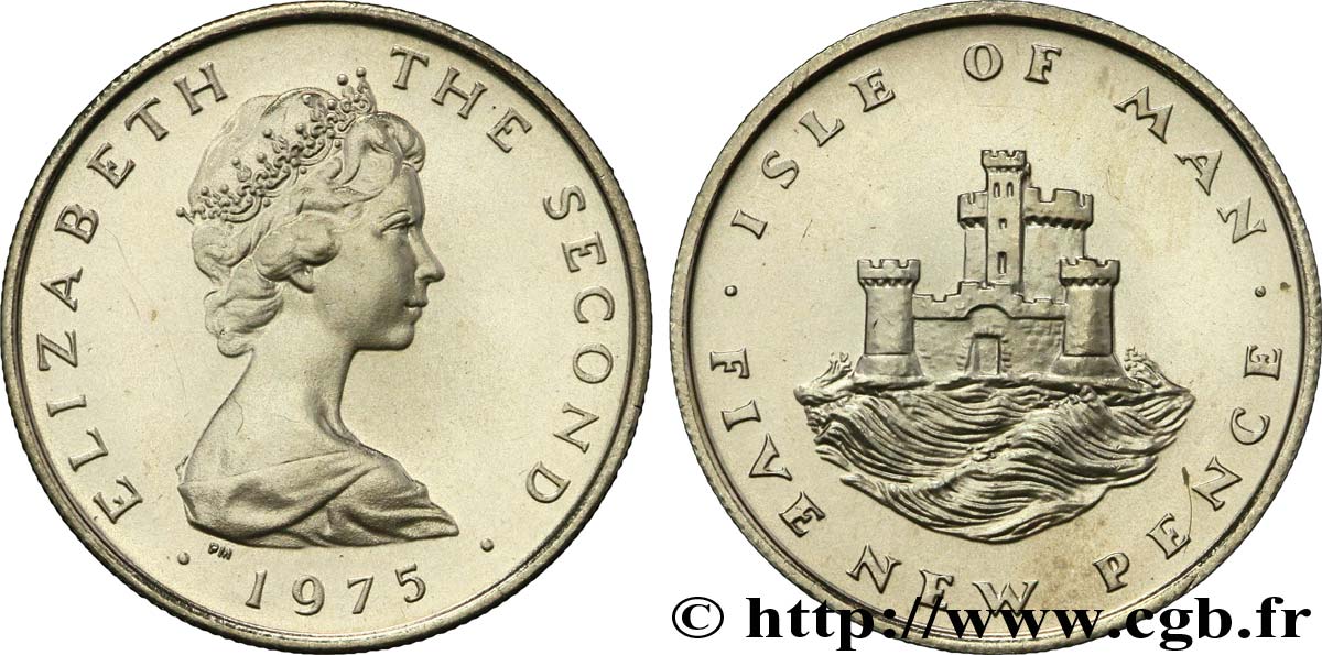 ÎLE DE MAN 5 Pence (Five New Pence) Elisabeth II / château 1975  SUP 