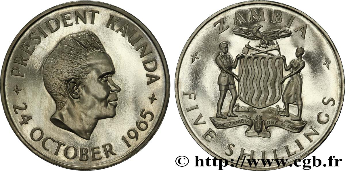 ZAMBIA 5 Shillings Président Kaunda / emblème 1966  SPL 