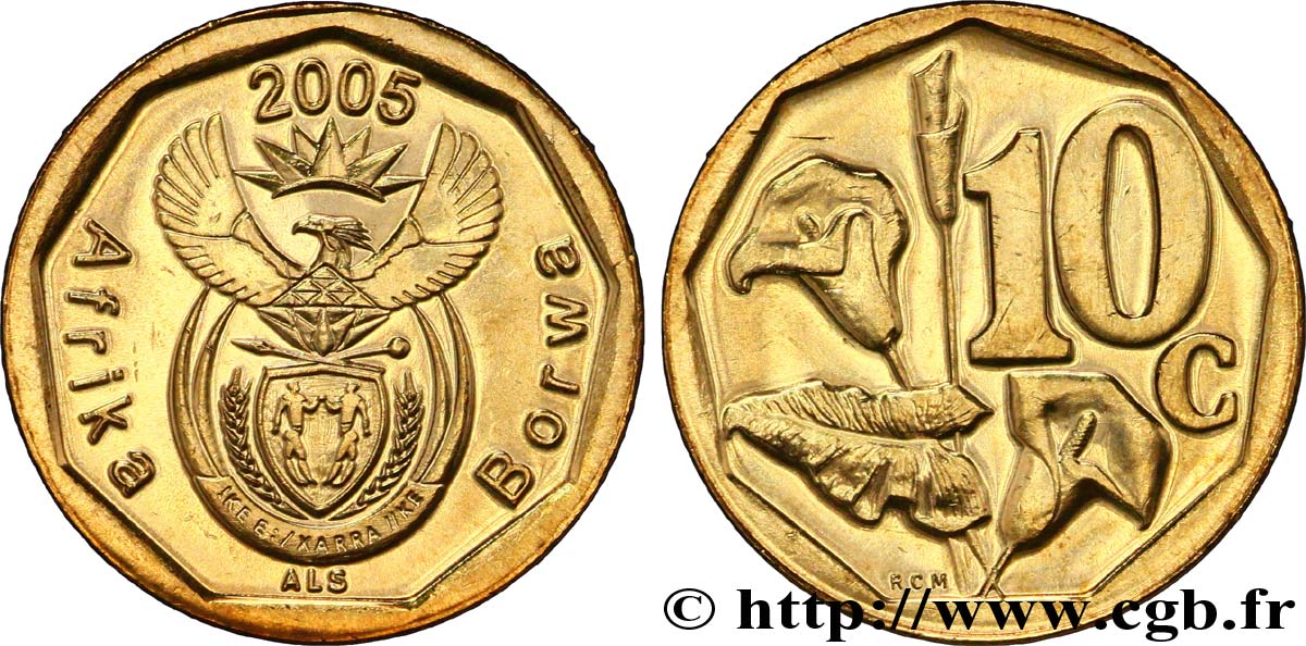 SUDÁFRICA 10 Cents emblème “Afrika-Borwa” / fleurs 2005  SC 