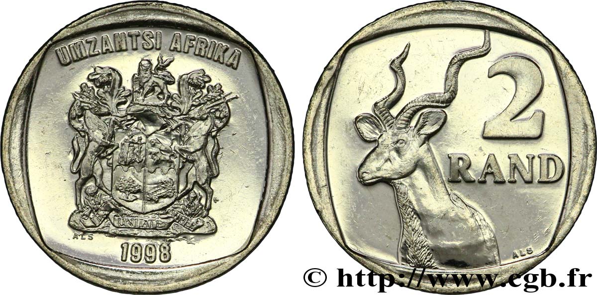 AFRIQUE DU SUD 2 Rand emblème “uMzantsi Afrika” / grand Kudu 1998  SPL 