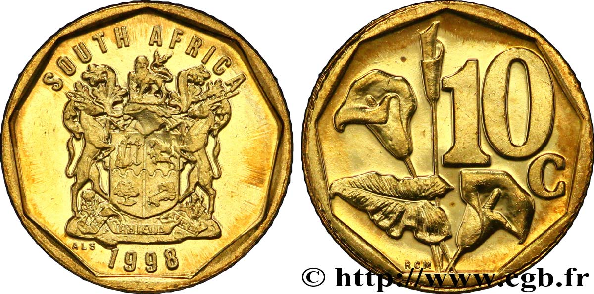 SUDÁFRICA 10 Cents emblème “South Africa” / fleurs 1998  SC 