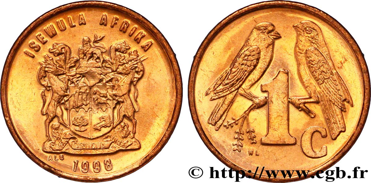 SüDAFRIKA 1 Cent emblème “iSewula Afrika” / grue bleue 1998  fST 