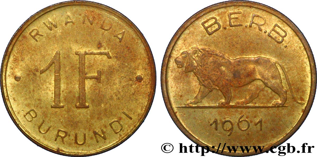 RWANDA BURUNDI 1 Franc lion 1961  EBC 