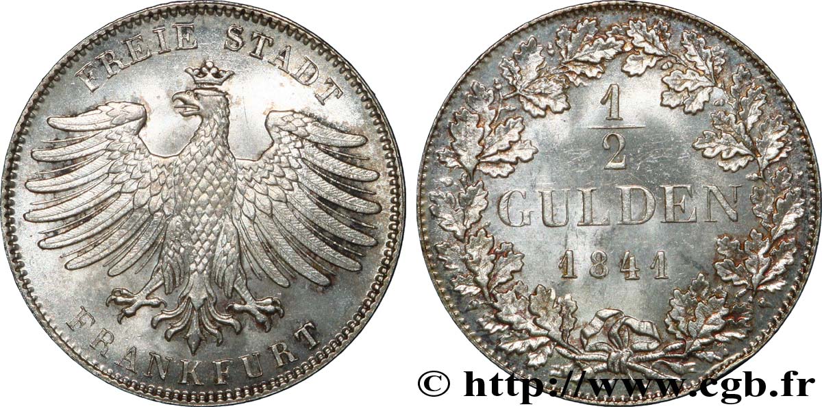 GERMANY - FRANKFURT FREE CITY 1/2 Gulden aigle 1841  AU 