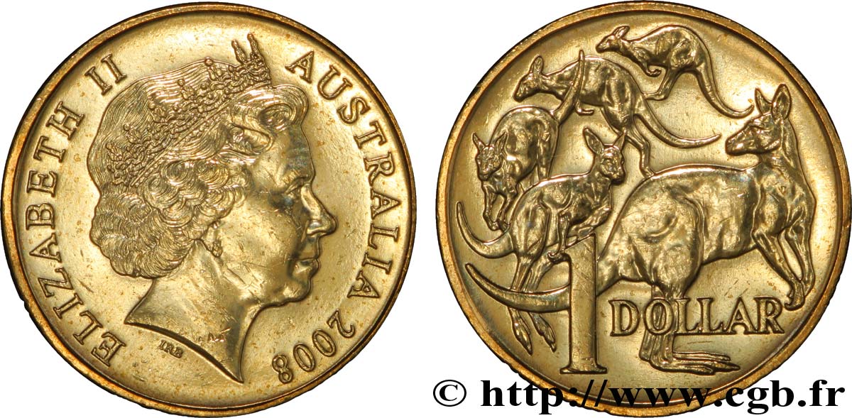 AUSTRALIA 1 Dollar Elisabeth II / 5 kangourous 2008  SC 