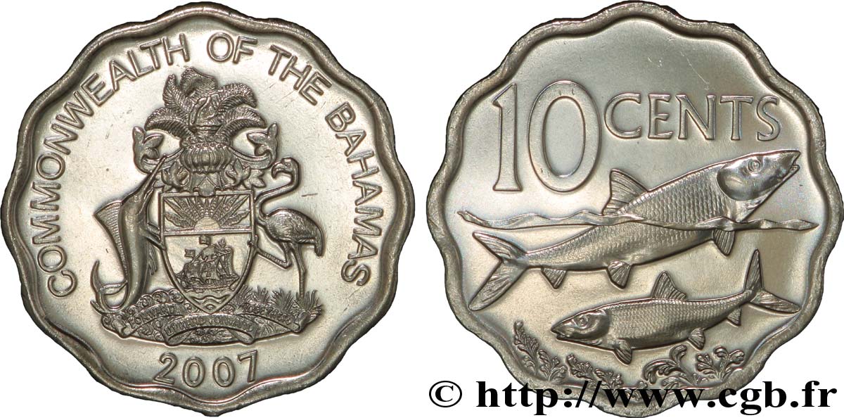BAHAMAS 10 Cents emblème / bonefish 2007  SPL 