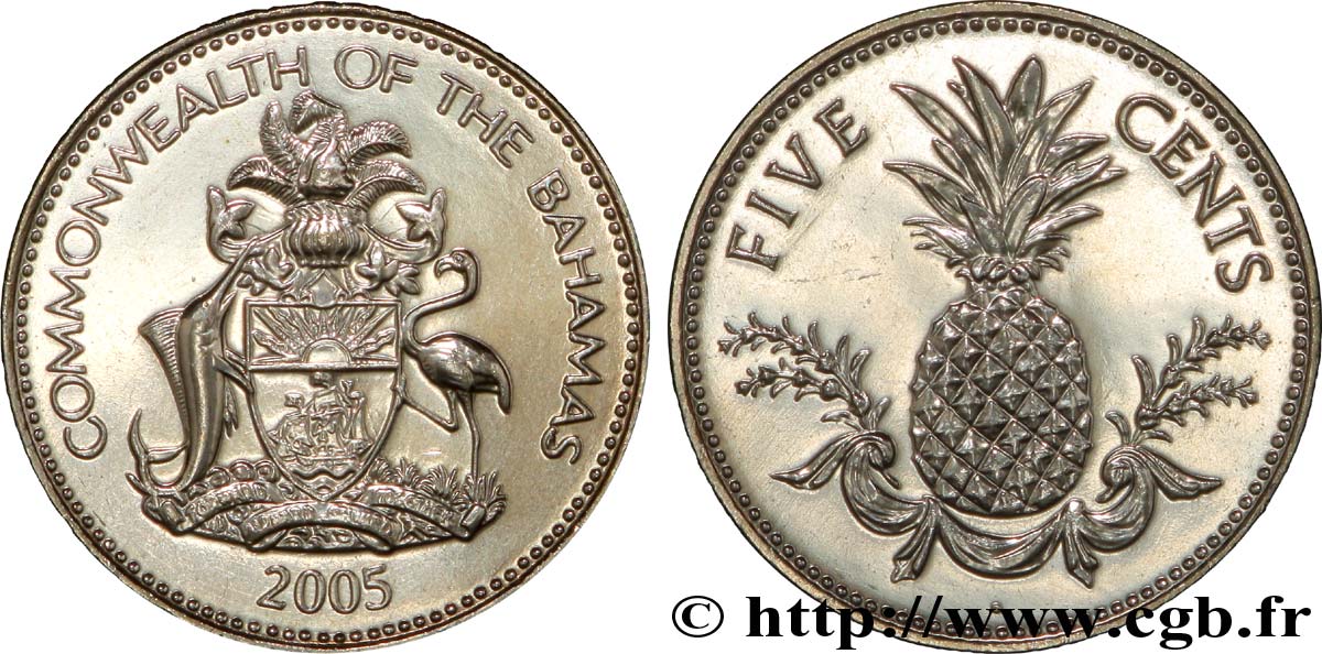 BAHAMAS 5 Cents emblème / ananas 2005  MS 