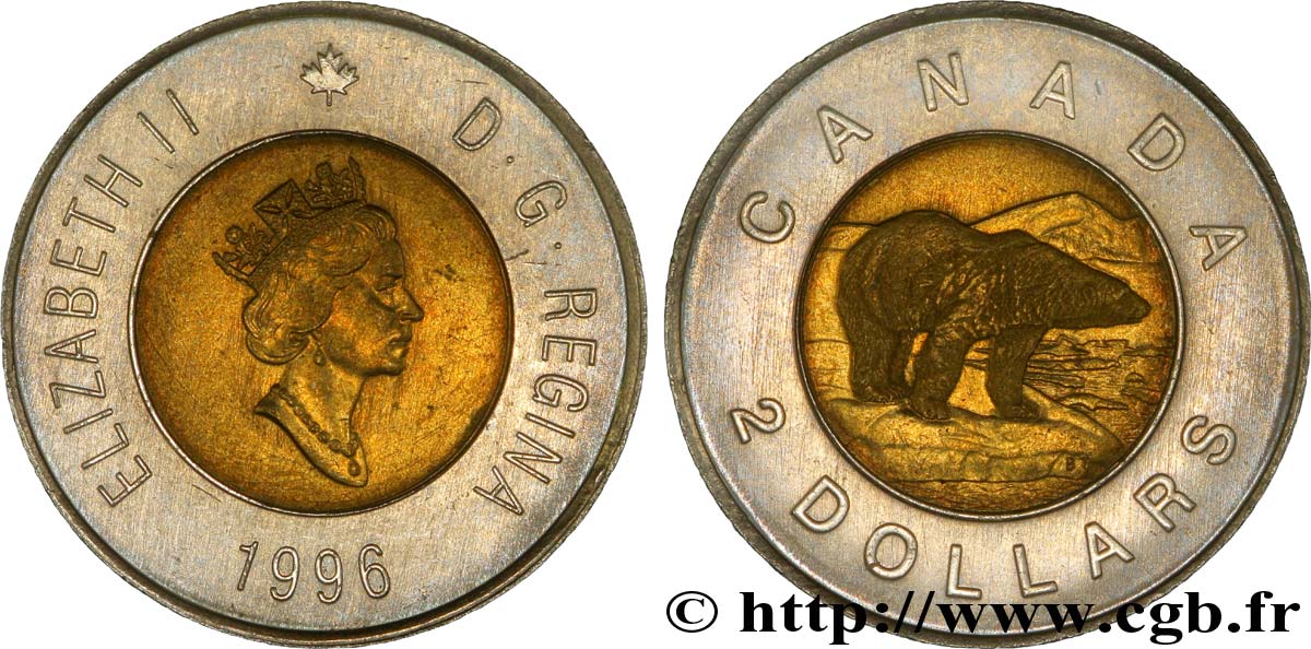CANADA 2 Dollars Elisabeth II / ours polaires 1996  AU 