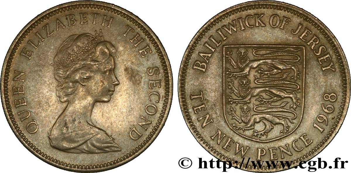 JERSEY 10 New Pence Elisabeth II / écu de Jersey 1968  VZ 