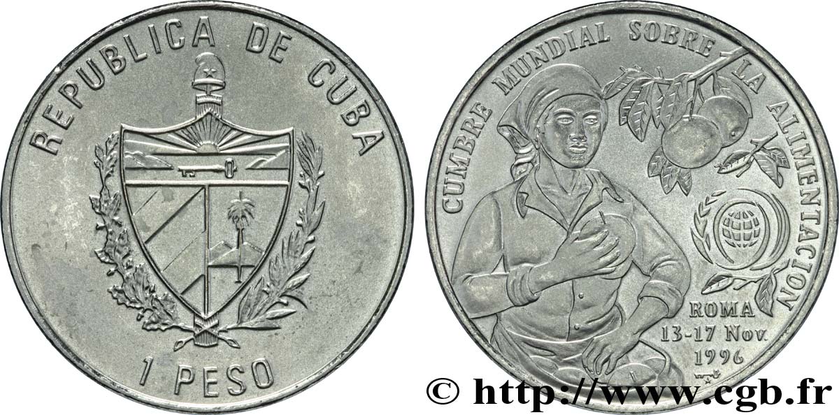 CUBA 1 Peso sommet de la FAO : emblème / récolte de fruits 1996  MS 