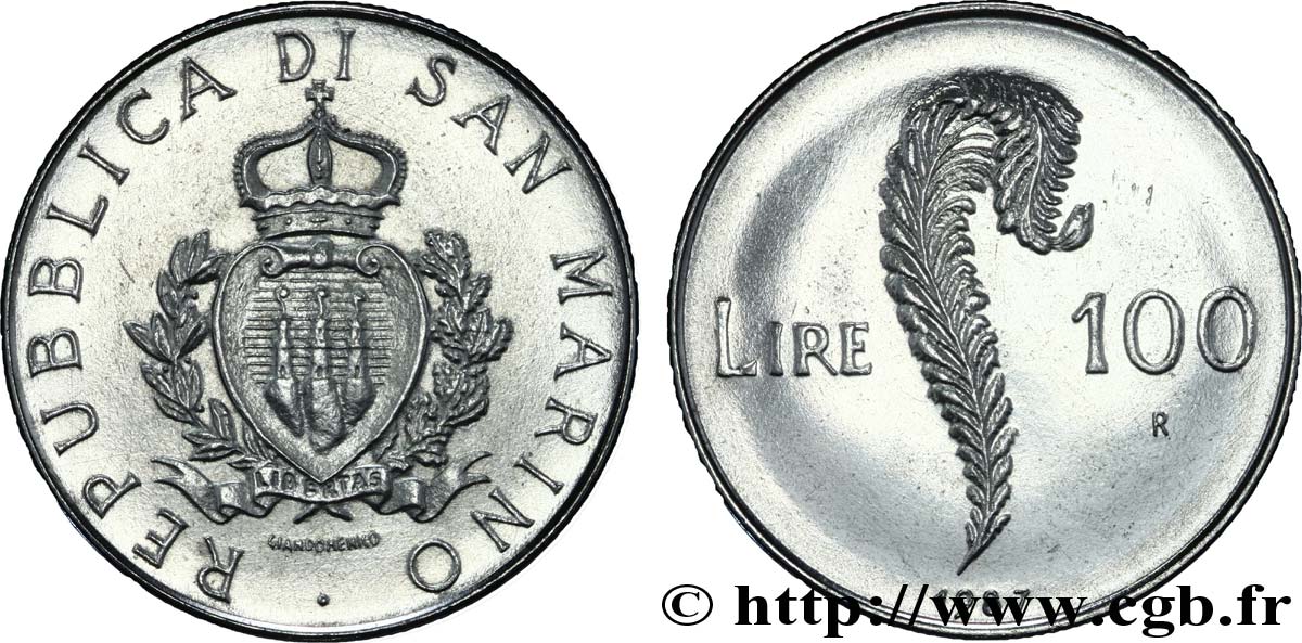 SAN MARINO 100 Lire 15e anniversaire de la reprise de la frappe monétaire 1987 Rome - R fST 