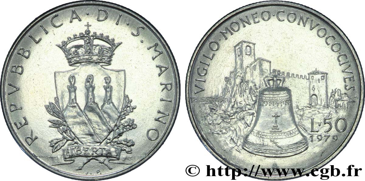 SAN MARINO 50 Lire emblème / cloche 1979 Rome - R MS 