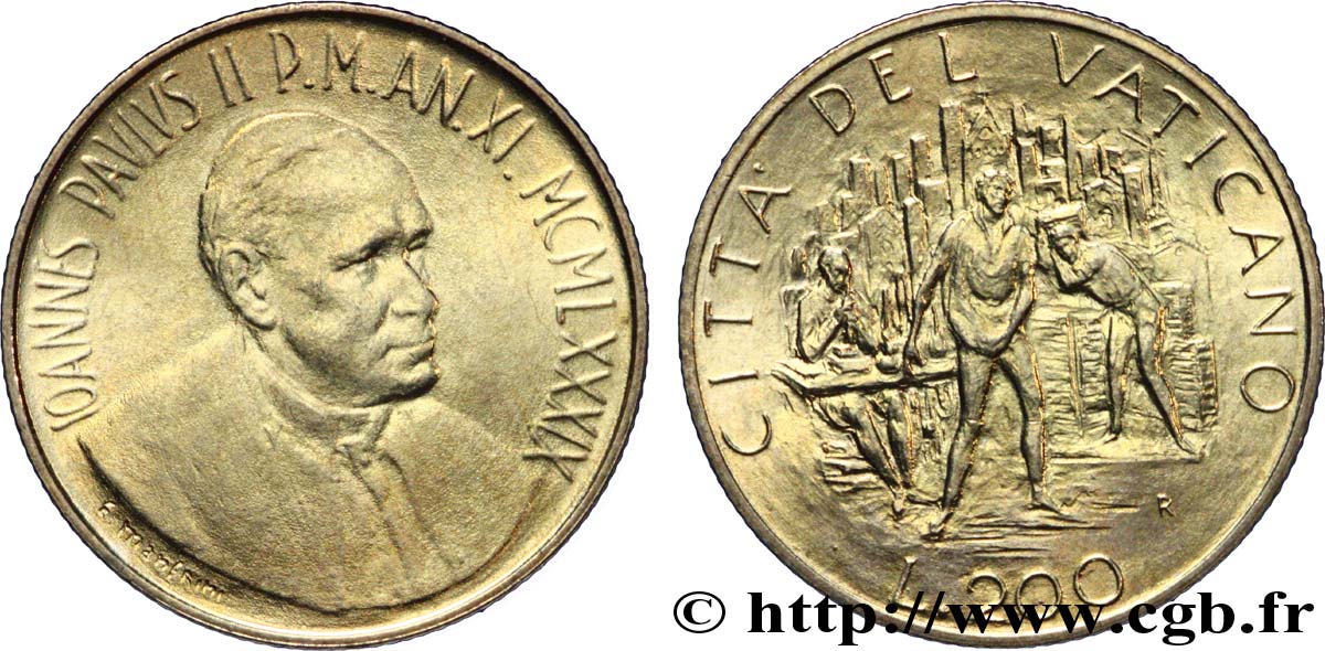 VATICAN AND PAPAL STATES 200 Lire Jean Paul II an XI 1989 Rome MS 