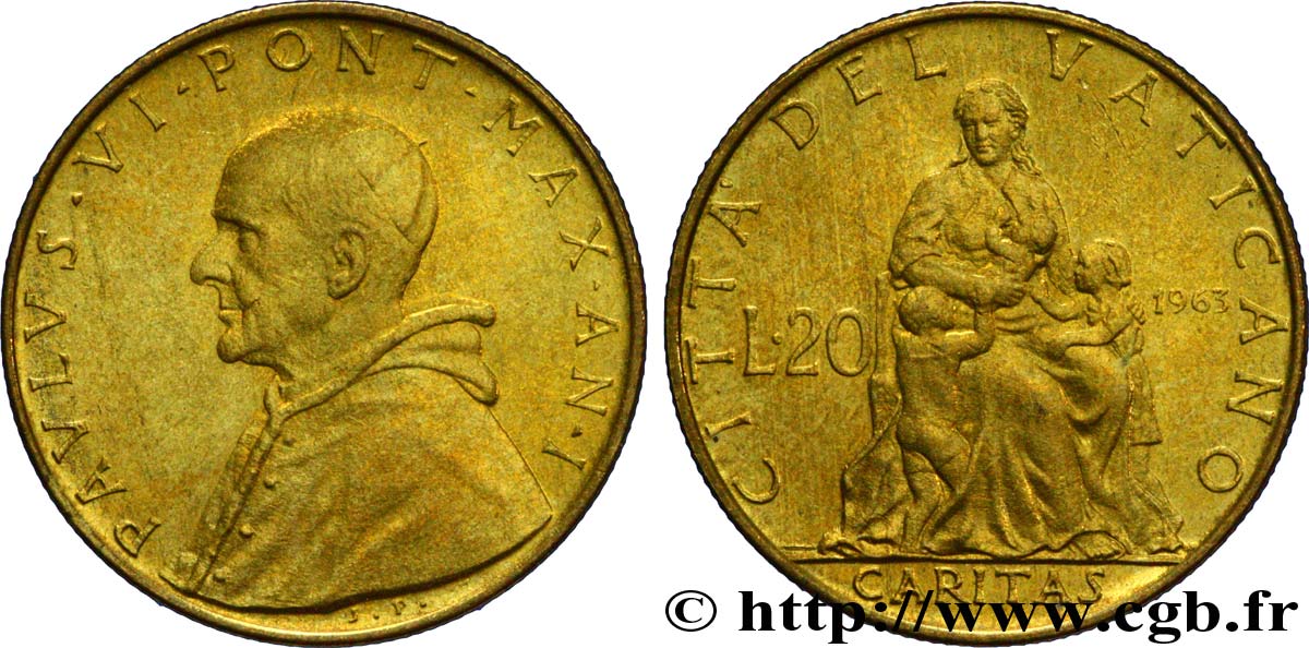 VATICAN AND PAPAL STATES 20 Lire Paul VI an I / Caritas 1963 Rome MS 