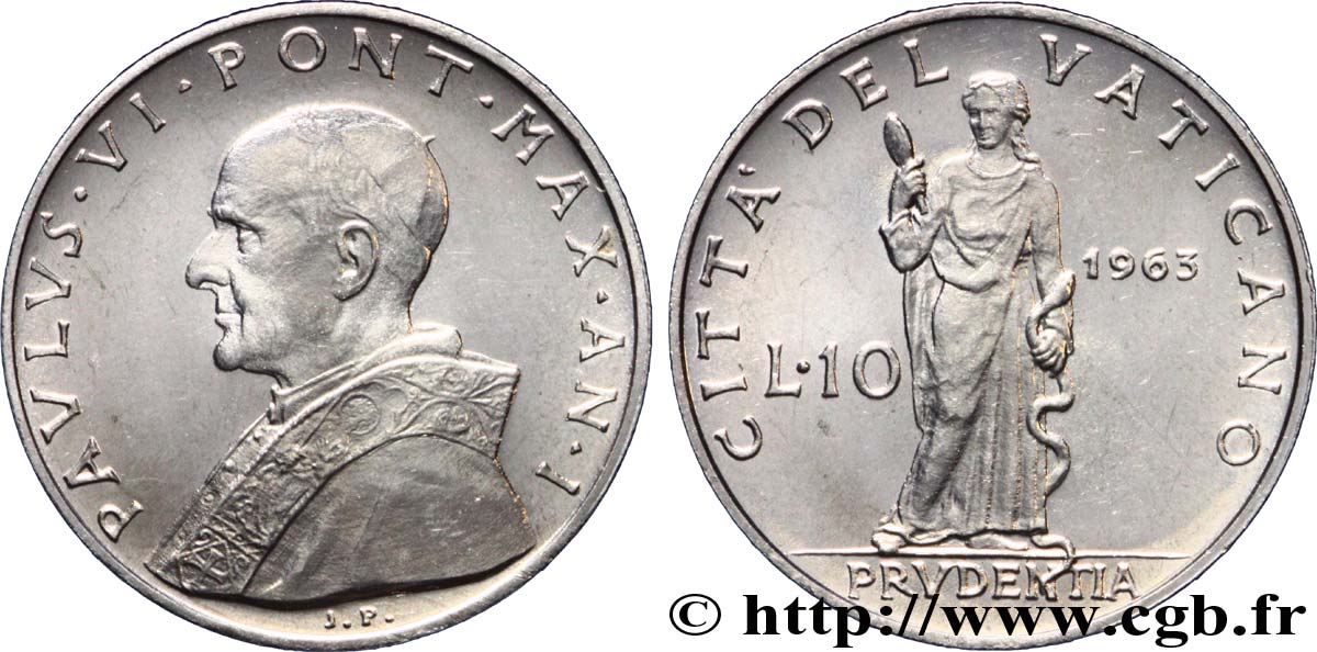 VATICAN AND PAPAL STATES 10 Lire Paul VI an I / la Prudence 1963  MS 