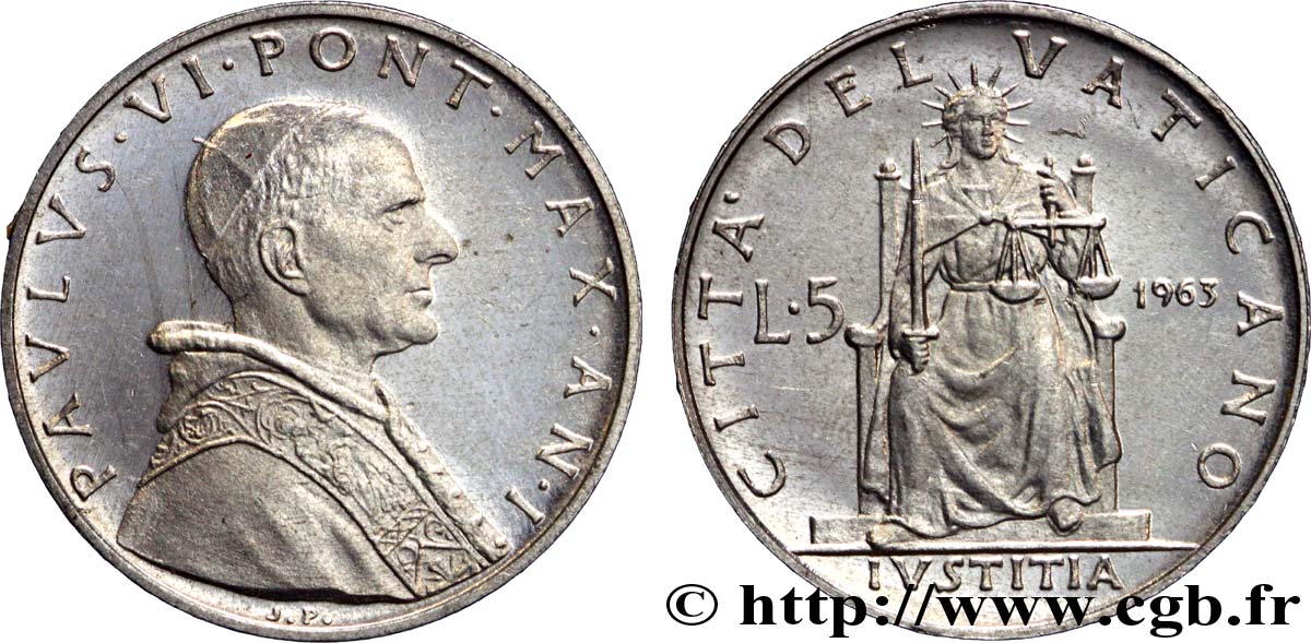 VATICAN AND PAPAL STATES 5 Lire Paul VI an II / la Justice 1963 Rome MS 