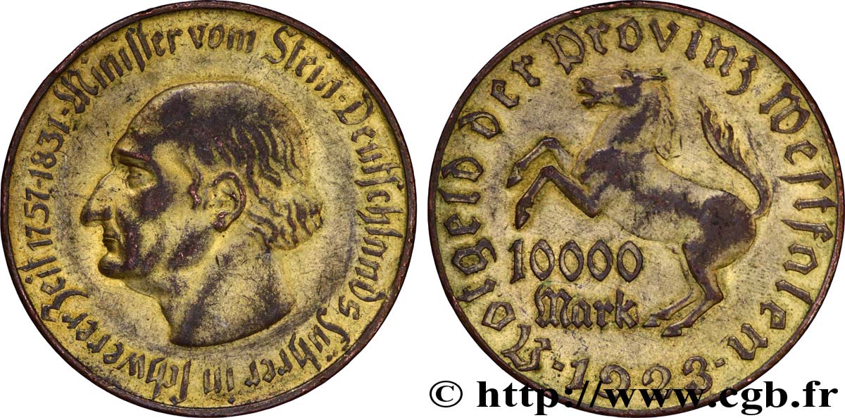 GERMANY 10000 Mark  Westphalie von Stein 1923  AU 