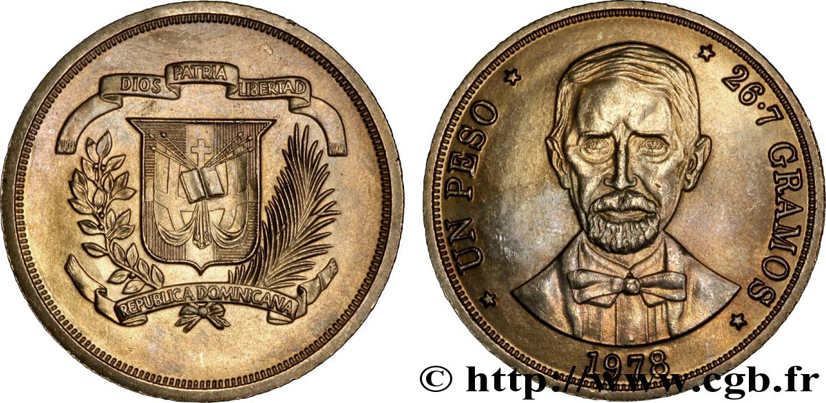 DOMINIKANISCHE REPUBLIK 1 Peso emblème / Juan Pablo Duarte 1978  fST 