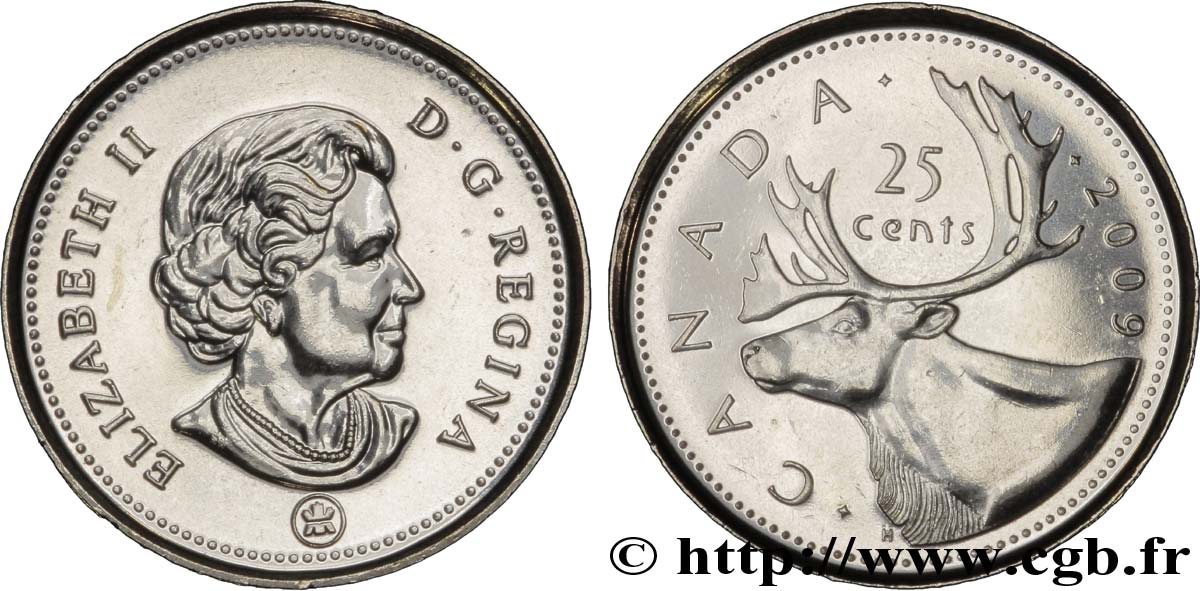 CANADA 25 Cents Elisabeth II / caribou 2009  MS 