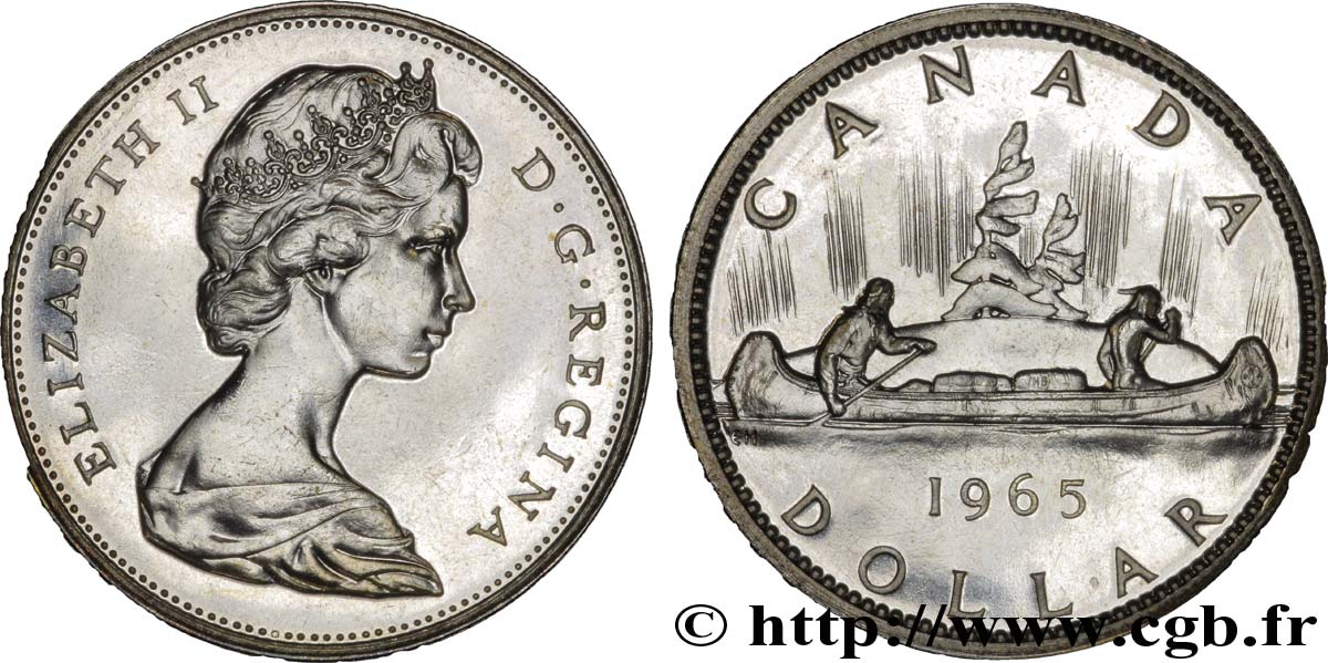 KANADA 1 Dollar Elisabeth II / indiens sur canoe 1965  fST 