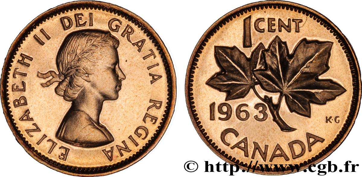 KANADA 1 Cent  Elisabeth II / feuilles d’érable 1963  fST 