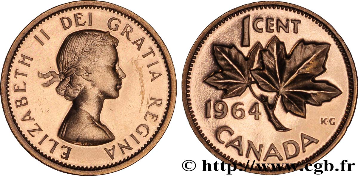 KANADA 1 Cent  Elisabeth II / feuilles d’érable 1964  fST 