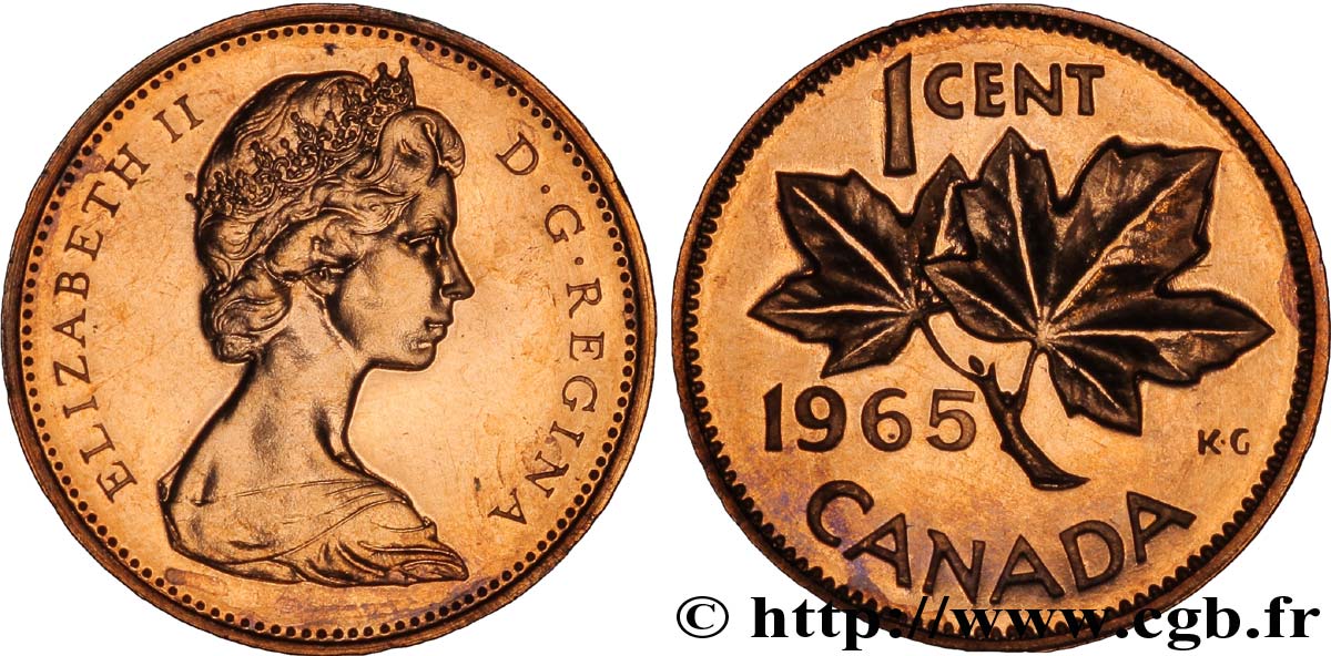 CANADA 1 Cent  Elisabeth II / feuilles d’érable 1965  MS 
