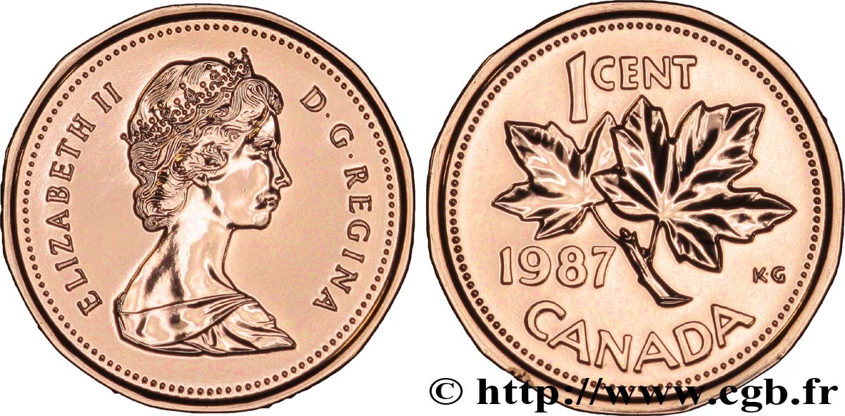 CANADA 1 Cent  Elisabeth II / feuilles d’érable 1987  FDC 