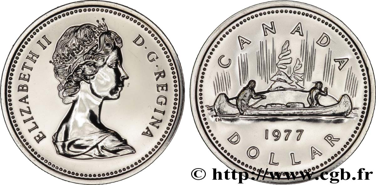 CANADá
 1 Dollar Elisabeth II / indiens et canoe 1977  FDC 