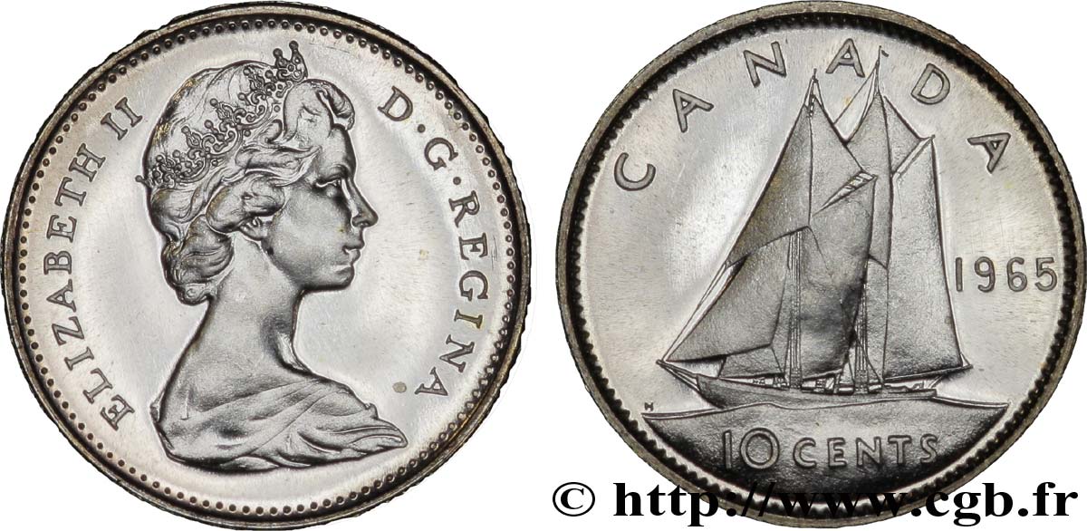 KANADA 10 Cents Elisabeth II / la goelette Bluenose 1965  ST 