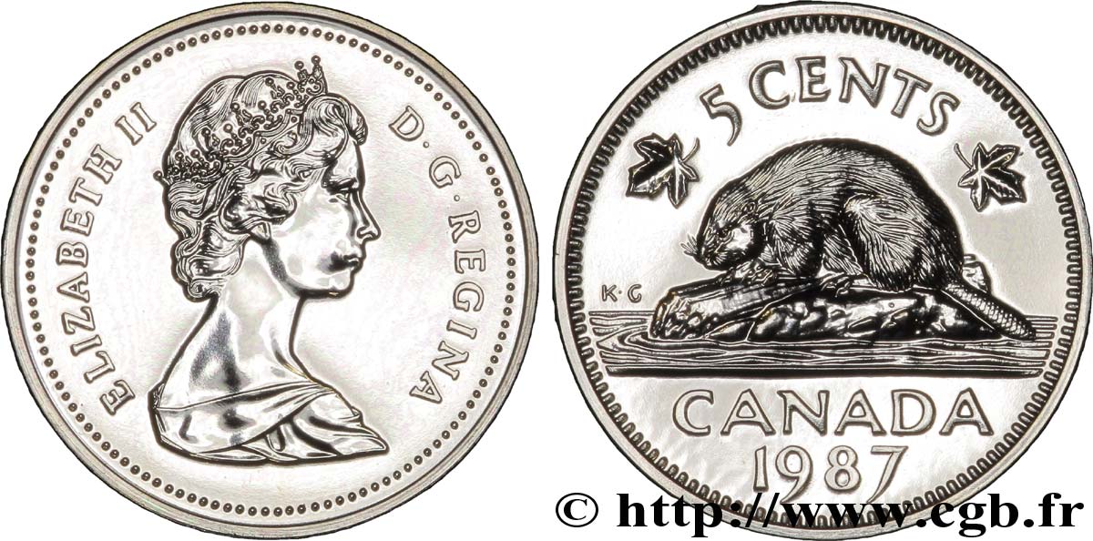 CANADá
 5 Cents  Elisabeth II / castor 1987  FDC 
