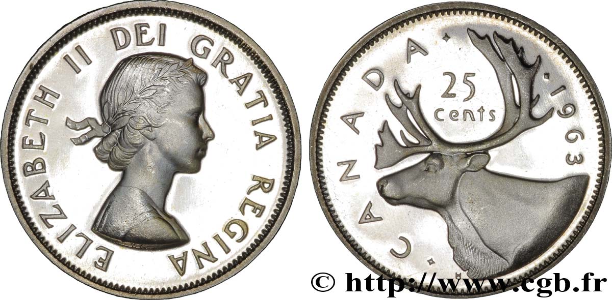 CANADA 25 Cents Elisabeth II / caribou 1963  MS 