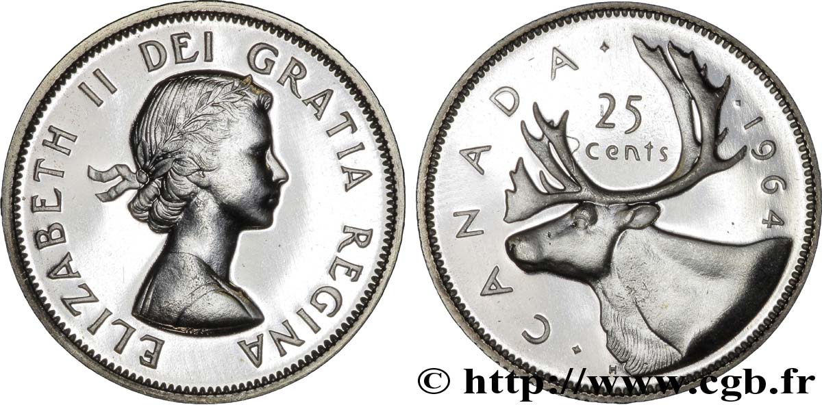 KANADA 25 Cents Elisabeth II / caribou 1964  ST 