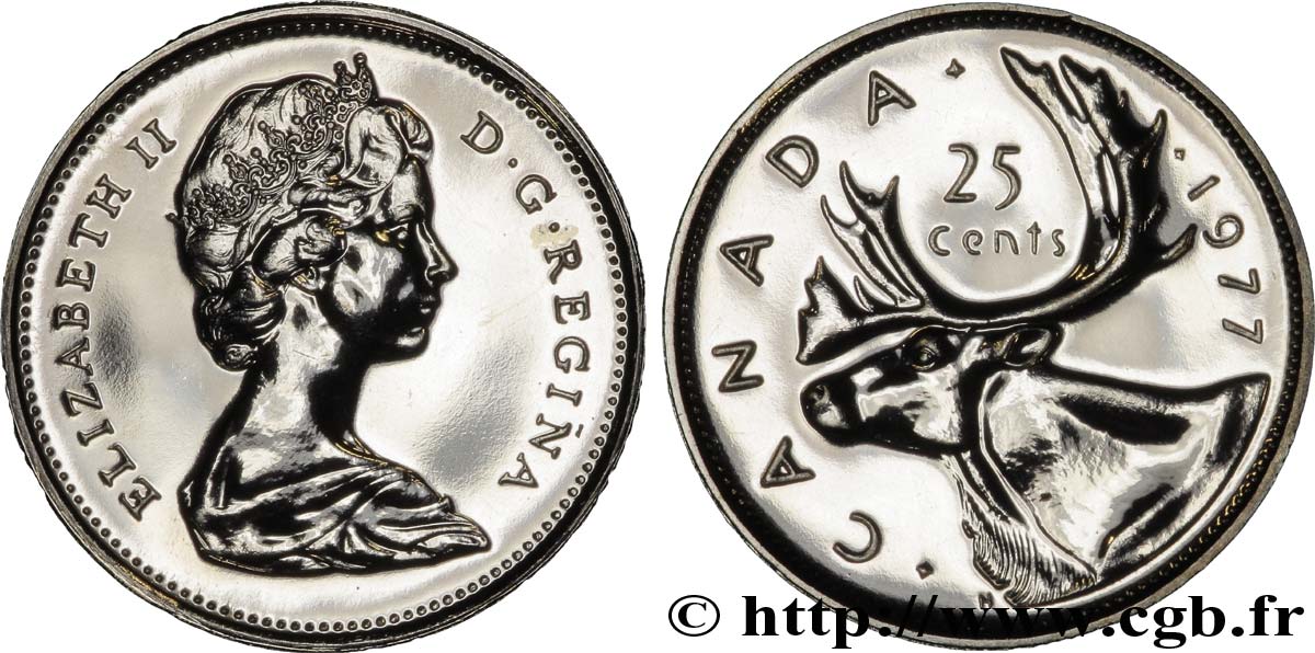 CANADA 25 Cents Elisabeth II / caribou 1977  MS 
