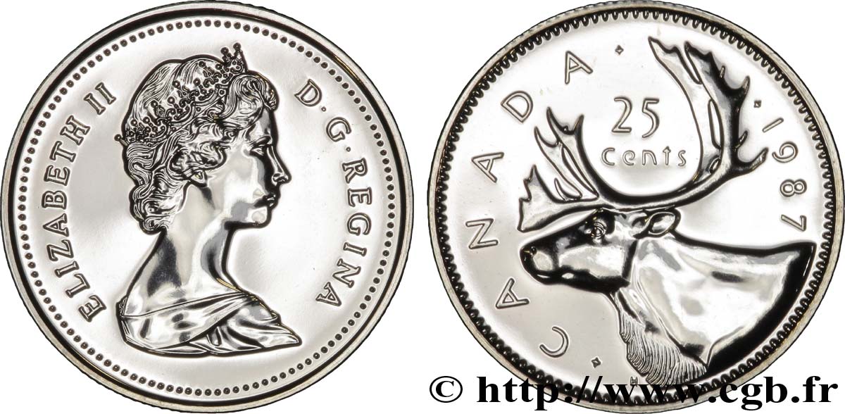 KANADA 25 Cents Elisabeth II / caribou 1987  ST 