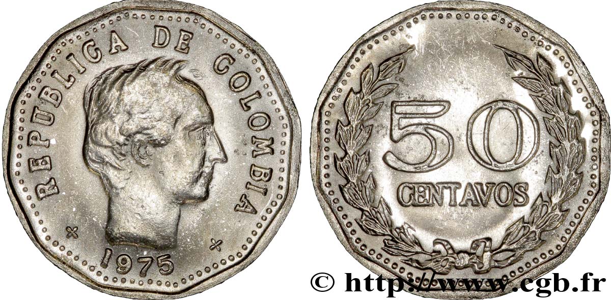 COLOMBIA 50 Centavos Simon Bolivar 1975  EBC 