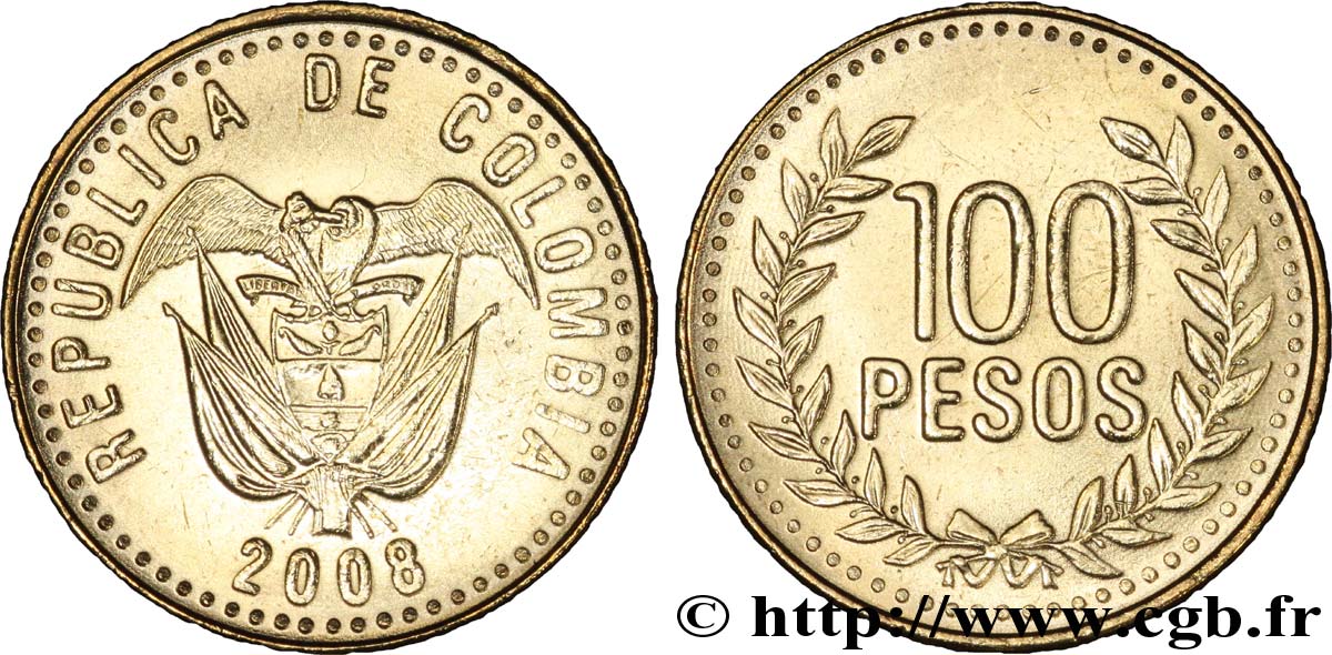 COLOMBIA 100 Pesos emblème 2008  MS 