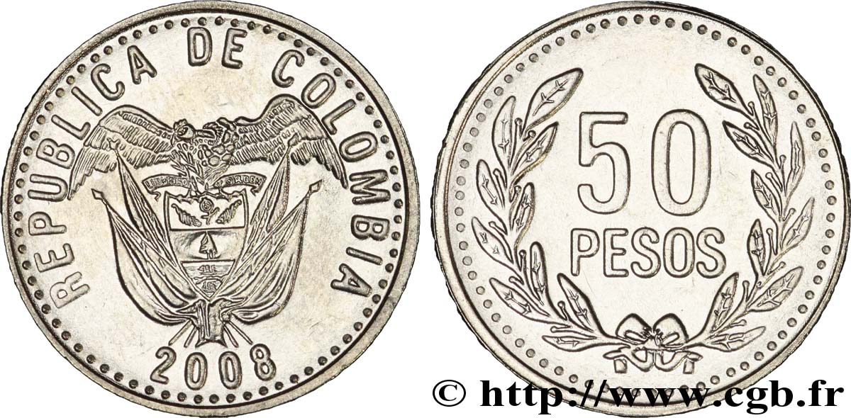 COLOMBIE 50 Pesos emblème 2008  SPL 