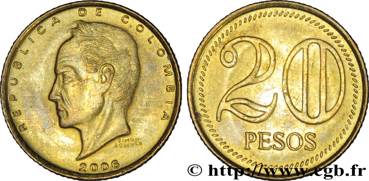 COLOMBIA 20 Pesos Simon Bolivar 2006  MS 