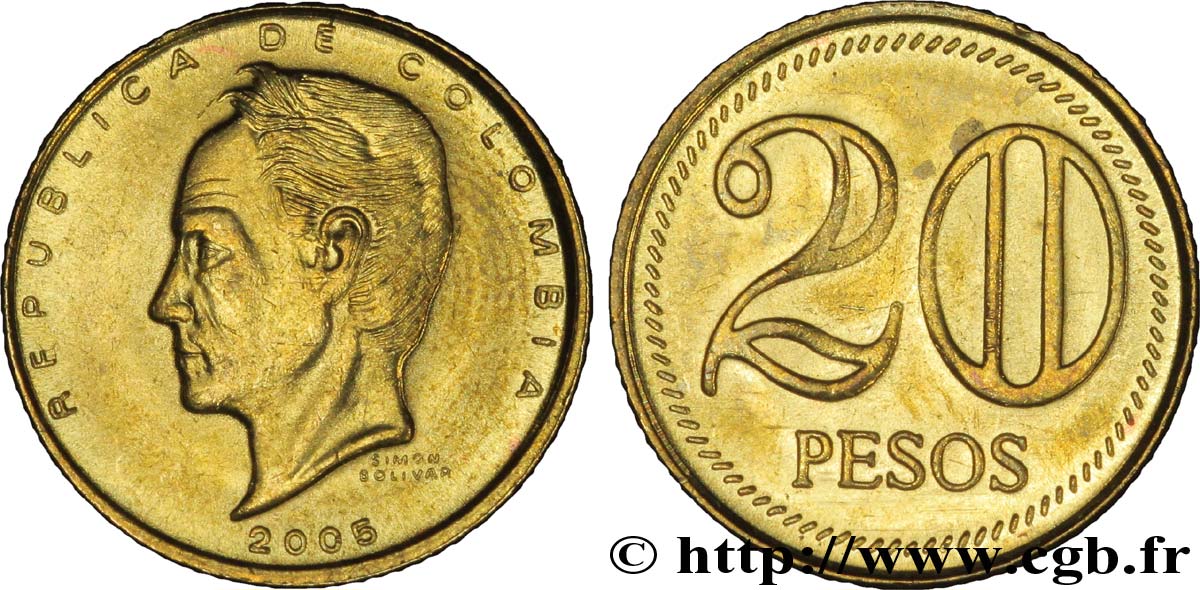 COLOMBIA 20 Pesos Simon Bolivar 2005  MS 