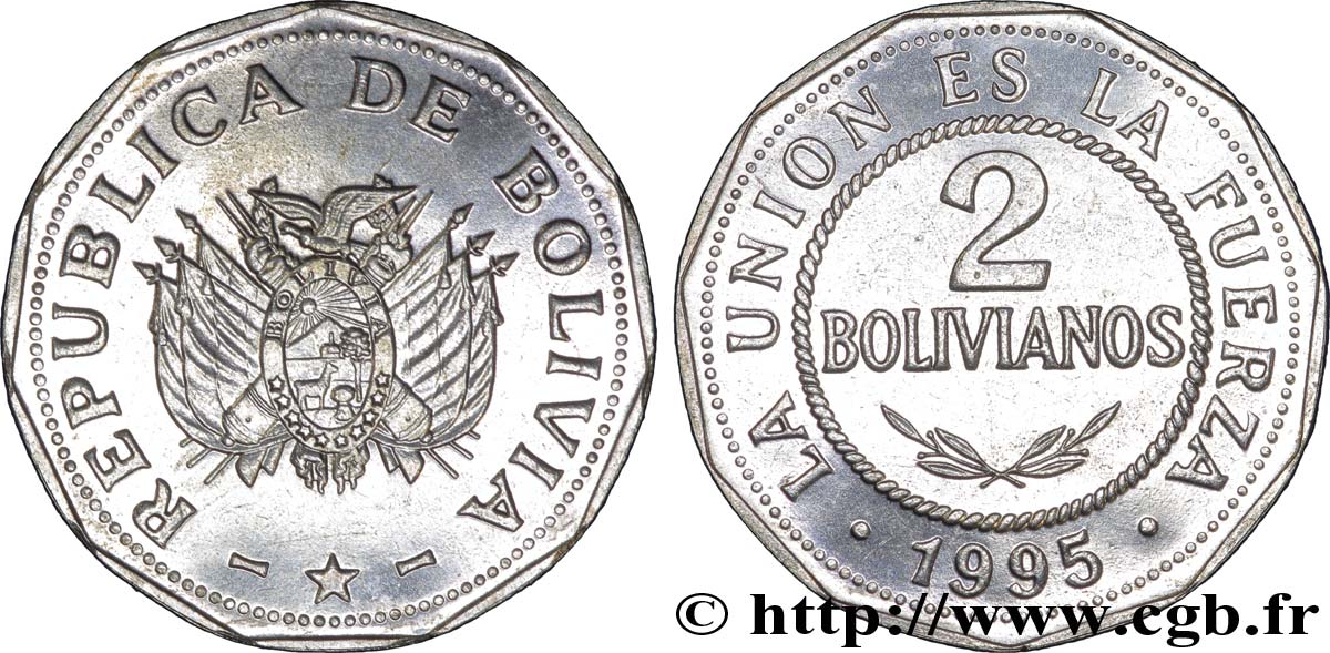 BOLIVIEN 2 Bolivianos emblème 1995  fST 