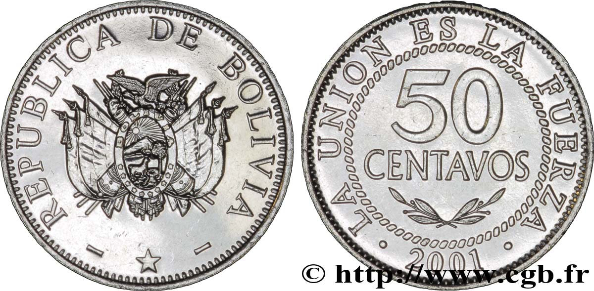 BOLIVIE 50 Centavos emblème 2001  SPL 