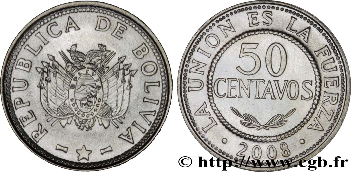 BOLIVIE 50 Centavos emblème 2008  SPL 